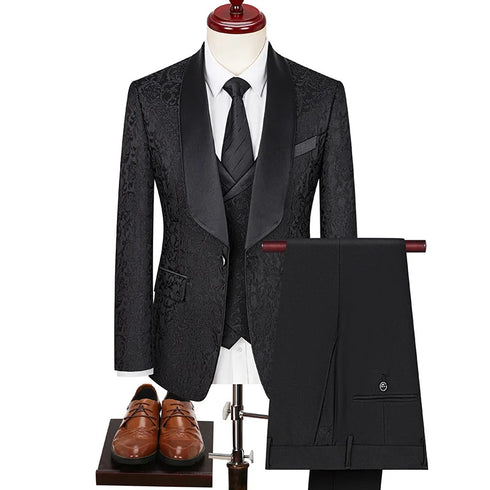 Elegant Plus-Size Men's Jacquard 3-Piece Suit for Weddings and Formal Events